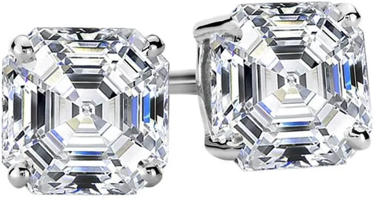 1-3 Carat 14K White Gold GIA Certified Asscher Cut Diamond Earrings Screw Back Luxury Collection (D-E Color, VS1-VS2 Clarity)