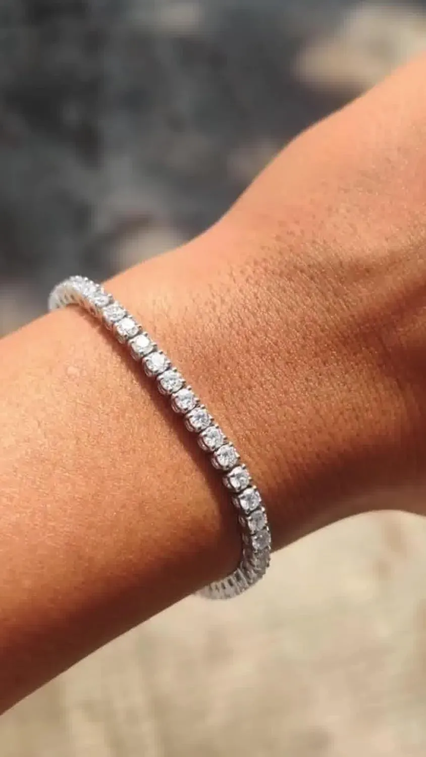 3.00-10.00 Carat IGI Certified Lab Grown Diamond Tennis Bracelet for Women 14K Solid White Gold Prong Setting Push Safety Lock Clasp Round Cut Jewelry Size 7" (E-F Color, VS1-VS2 Clarity)