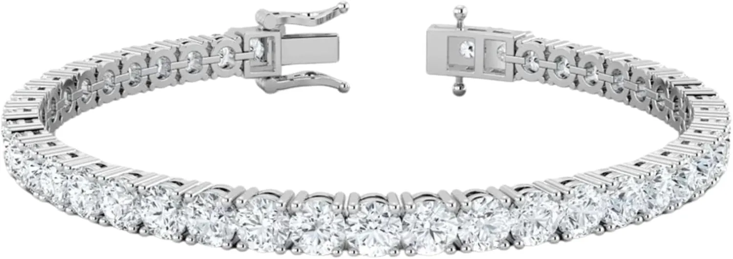 3.00-10.00 Carat IGI Certified Lab Grown Diamond Tennis Bracelet for Women 14K Solid White Gold Prong Setting Push Safety Lock Clasp Round Cut Jewelry Size 7" (E-F Color, VS1-VS2 Clarity)