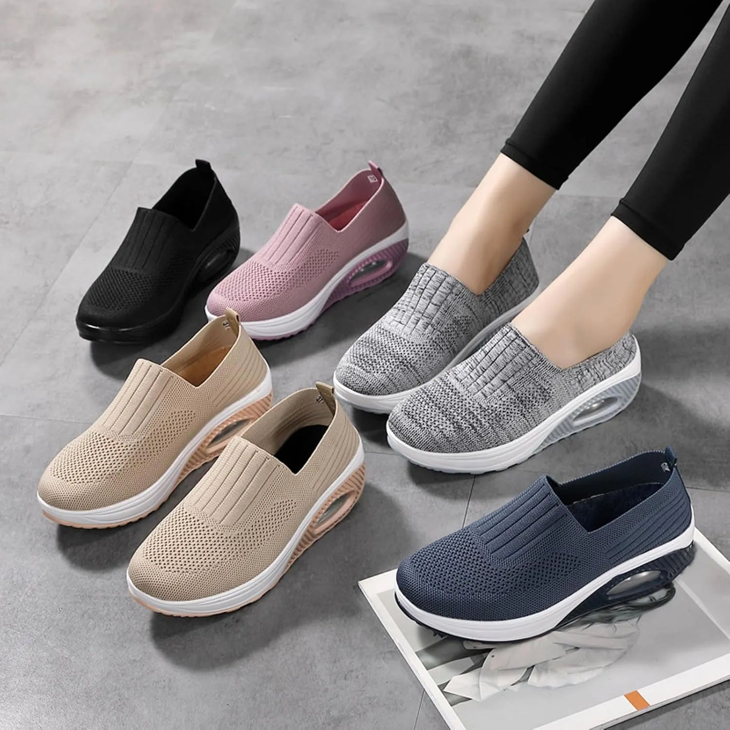 Aceptolcom Women's Nursing Shoes Air Cushion Nurse Shoes Orthopedic Diabetic Wedge Sneakers Rocker Walking Shoes Platform Wedge Sneakers
