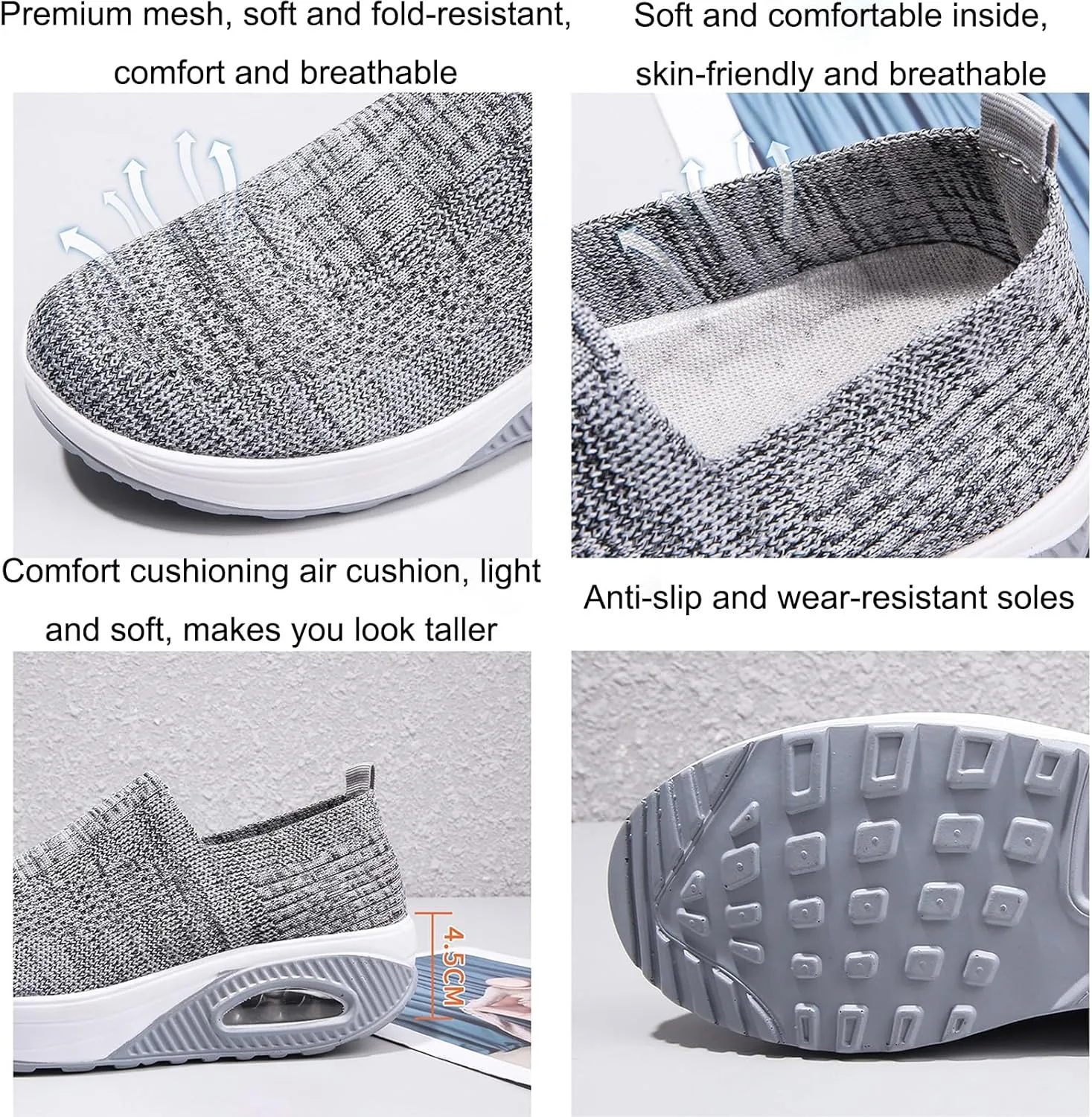 Aceptolcom Women's Nursing Shoes Air Cushion Nurse Shoes Orthopedic Diabetic Wedge Sneakers Rocker Walking Shoes Platform Wedge Sneakers