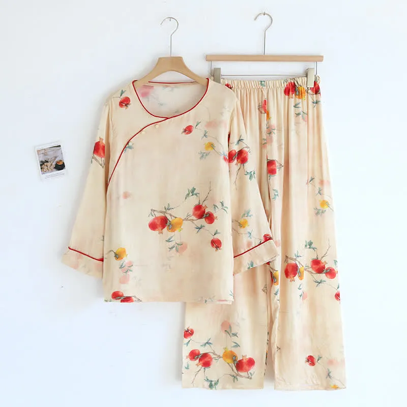 Anna - Pomegranate Flower Bamboo Loungewear Set - Soft & Luxurious Comfort