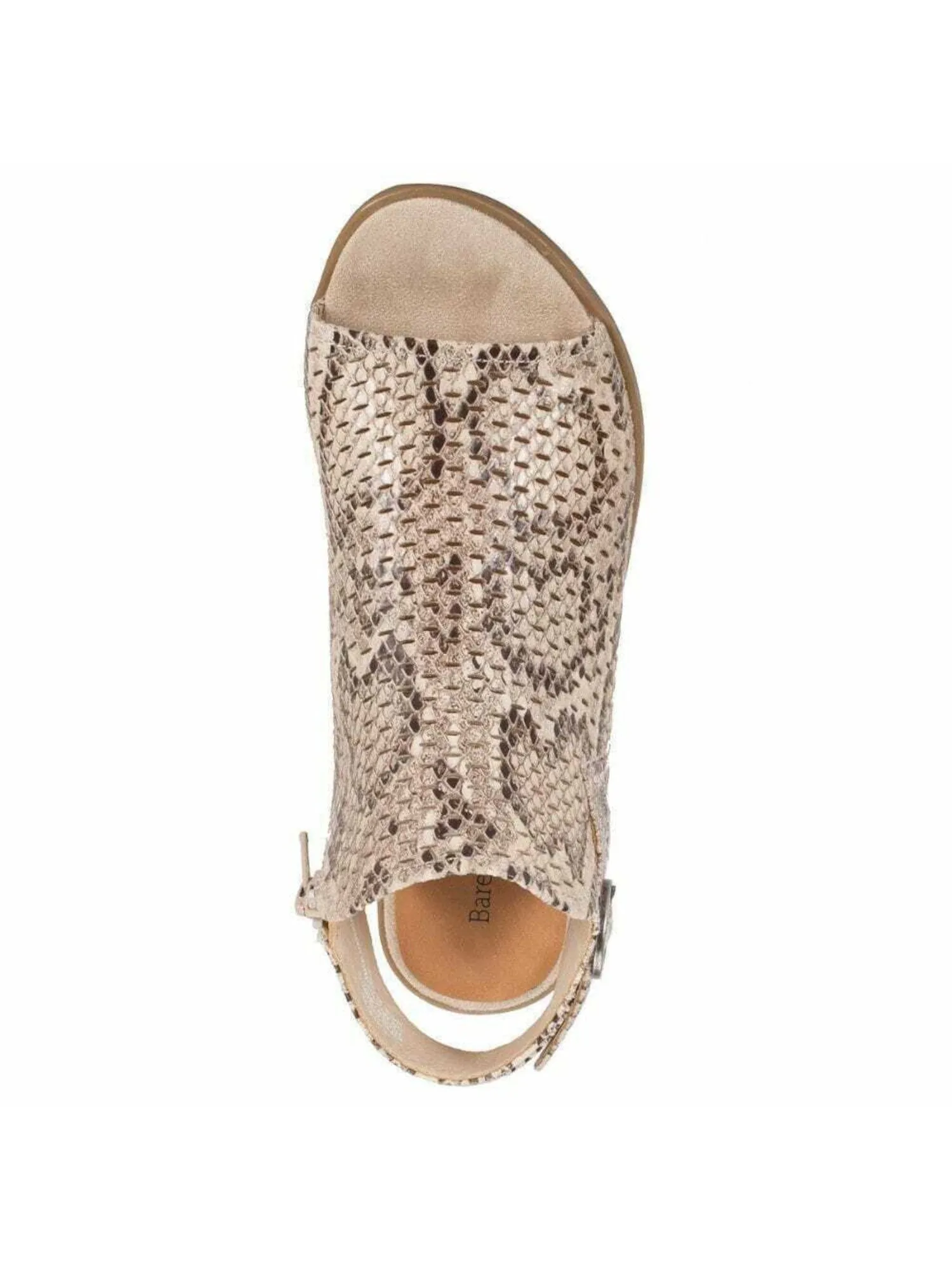 BARETRAPS Womens Beige Snake Print Cushioned Buckle Accent Scotlyn Open Toe Block Heel Zip-Up Flats Shoes M