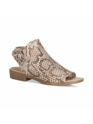 BARETRAPS Womens Beige Snake Print Cushioned Buckle Accent Scotlyn Open Toe Block Heel Zip-Up Flats Shoes M