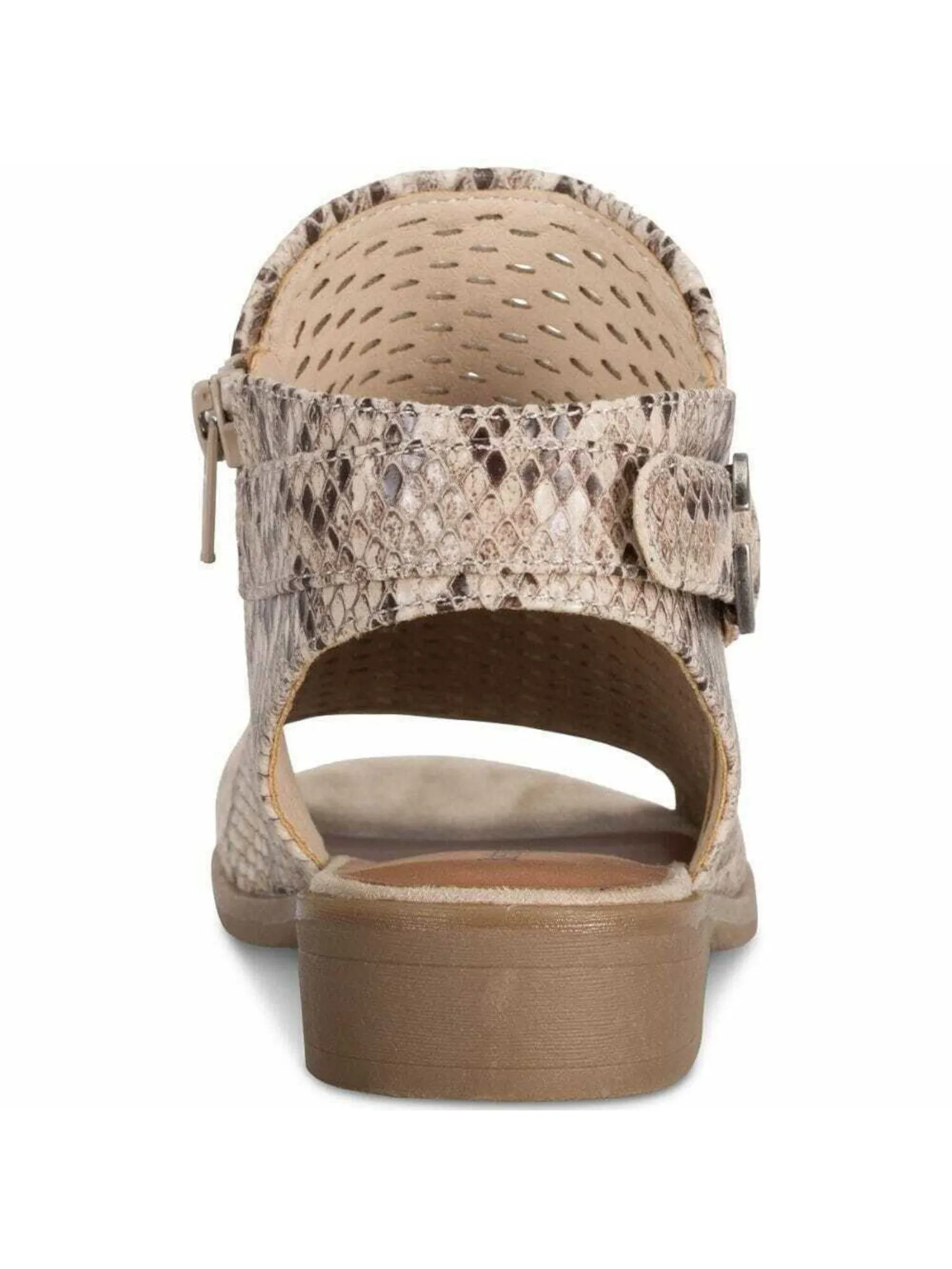BARETRAPS Womens Beige Snake Print Cushioned Buckle Accent Scotlyn Open Toe Block Heel Zip-Up Flats Shoes M