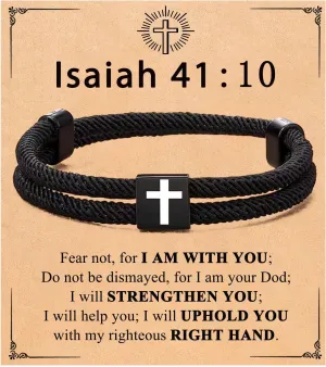 Black Cross Bracelet for Men Boys Birthday Valentines Baptism Confirmation Graduation Christmas Gifts