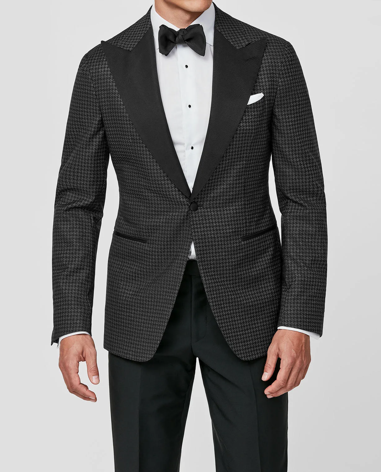 Cerruti Black & Silver Wool Lurex Blend Jacquard Houndstooth