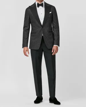 Cerruti Black & Silver Wool Lurex Blend Jacquard Houndstooth