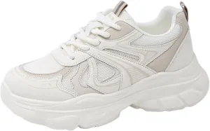 Chunky Sneakers for Women Fashion Platform Leather Casual Dad Shoes with Height - Increasing Feature Comfortable Wedge Walking Sport Sneakers