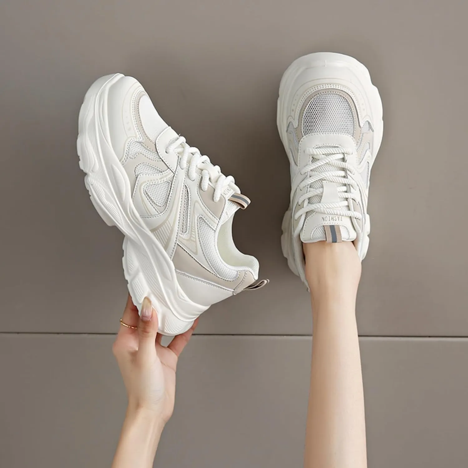Chunky Sneakers for Women Fashion Platform Leather Casual Dad Shoes with Height - Increasing Feature Comfortable Wedge Walking Sport Sneakers