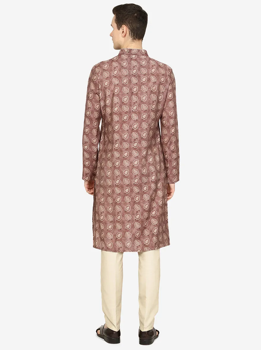 Dusty Brown Printed Cotton Blend Kurta | The Kurta Company