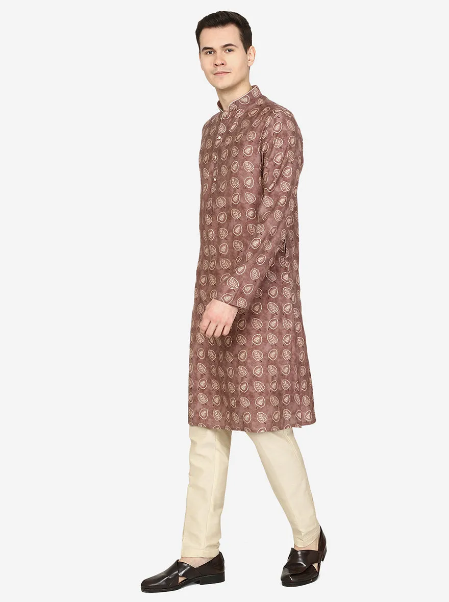 Dusty Brown Printed Cotton Blend Kurta | The Kurta Company