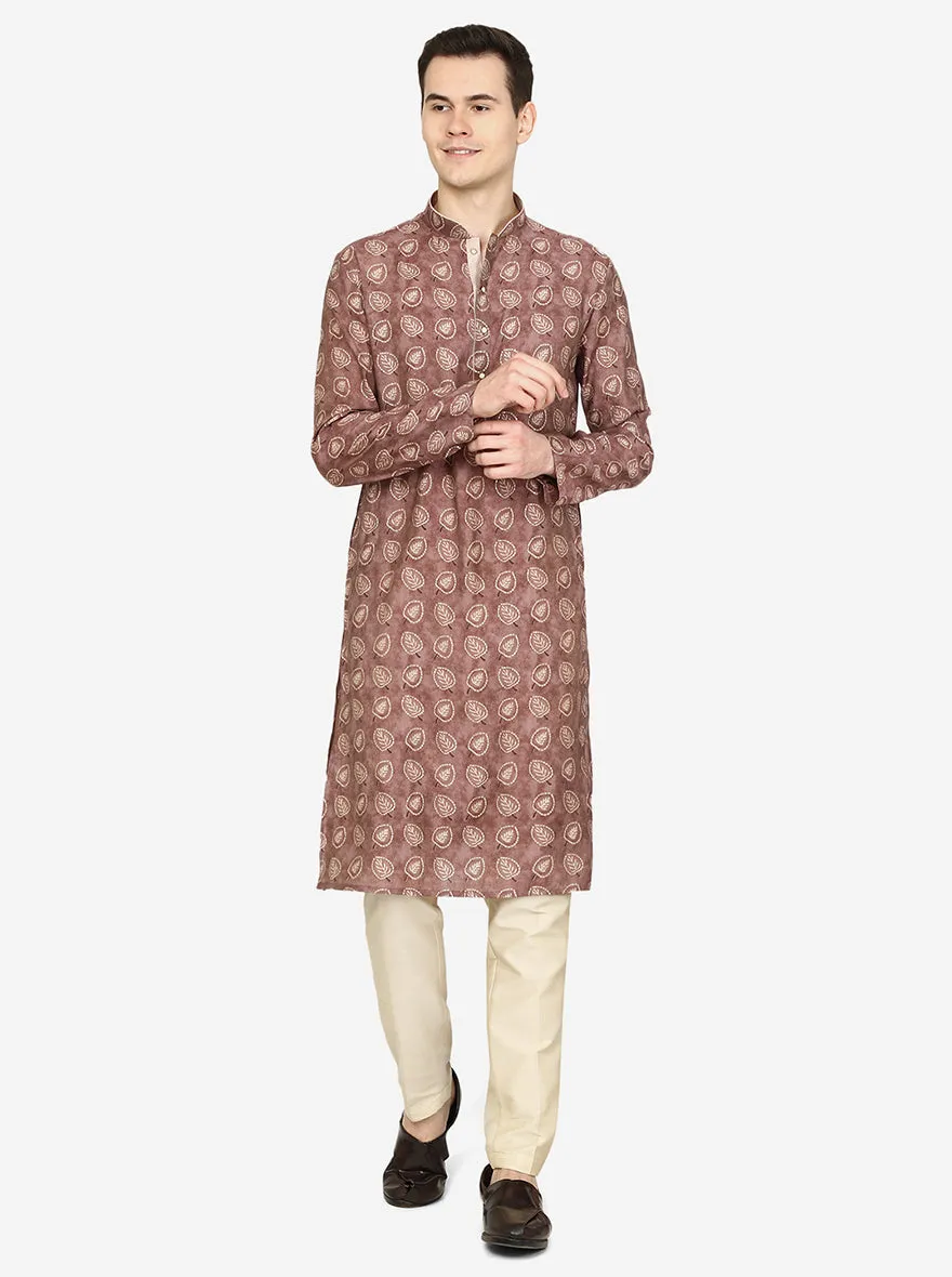 Dusty Brown Printed Cotton Blend Kurta | The Kurta Company