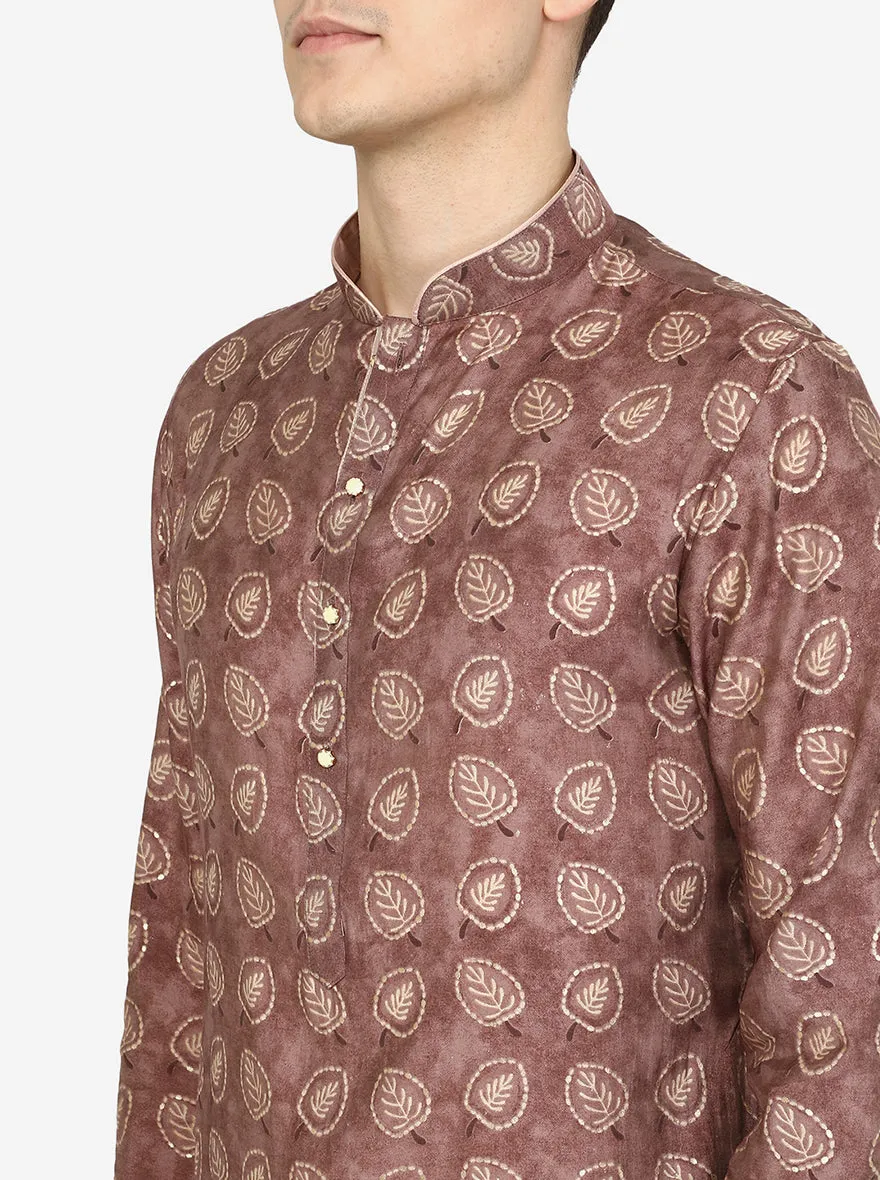 Dusty Brown Printed Cotton Blend Kurta | The Kurta Company