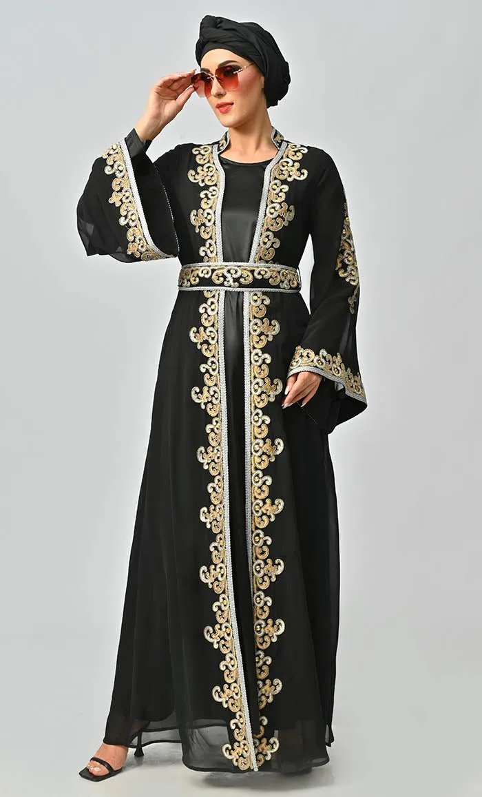 Egypt Moroccan Style Detailed Embroidery On Georgette And Included Black Satin Inner - Final Sale