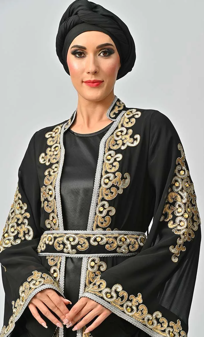 Egypt Moroccan Style Detailed Embroidery On Georgette And Included Black Satin Inner - Final Sale