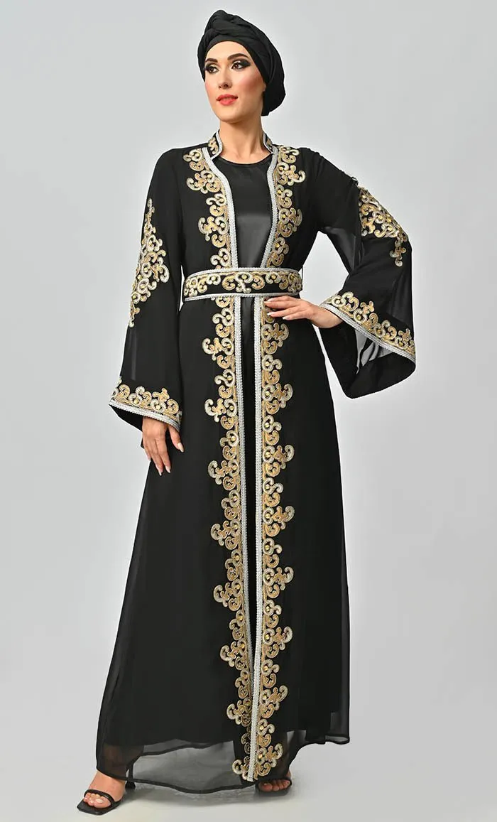 Egypt Moroccan Style Detailed Embroidery On Georgette And Included Black Satin Inner - Final Sale