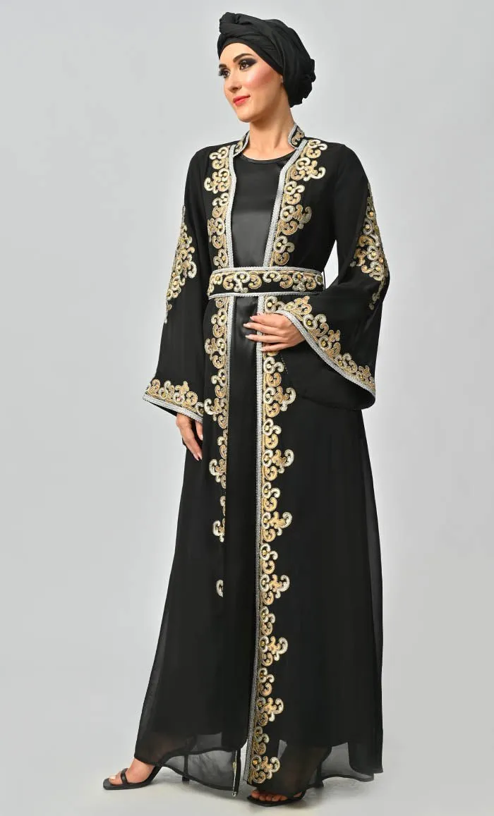 Egypt Moroccan Style Detailed Embroidery On Georgette And Included Black Satin Inner - Final Sale
