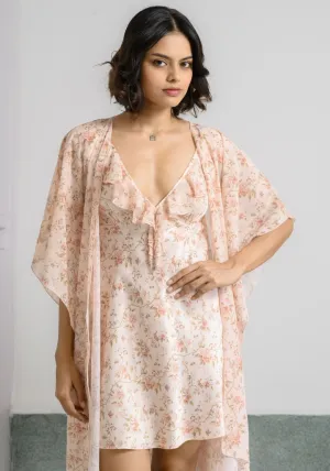 Floral Bloom  Satin Nighty Set with Drape