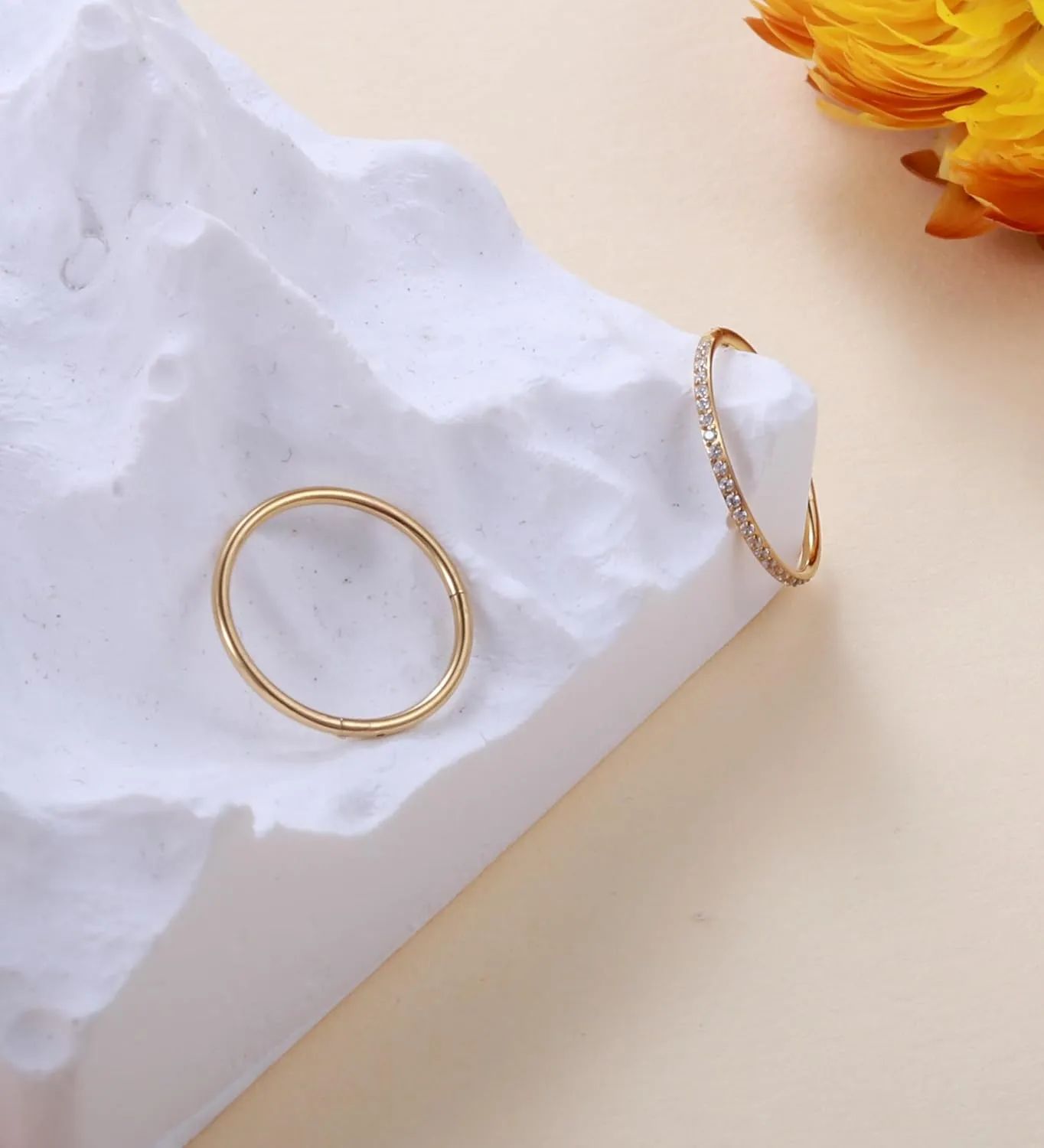 Handmade Hinged Nose Rings for Women & Men  16G/18G/20G 316L Surgical Steel Nose Hoops with CZ for Septum (20G,10mm,Golden)