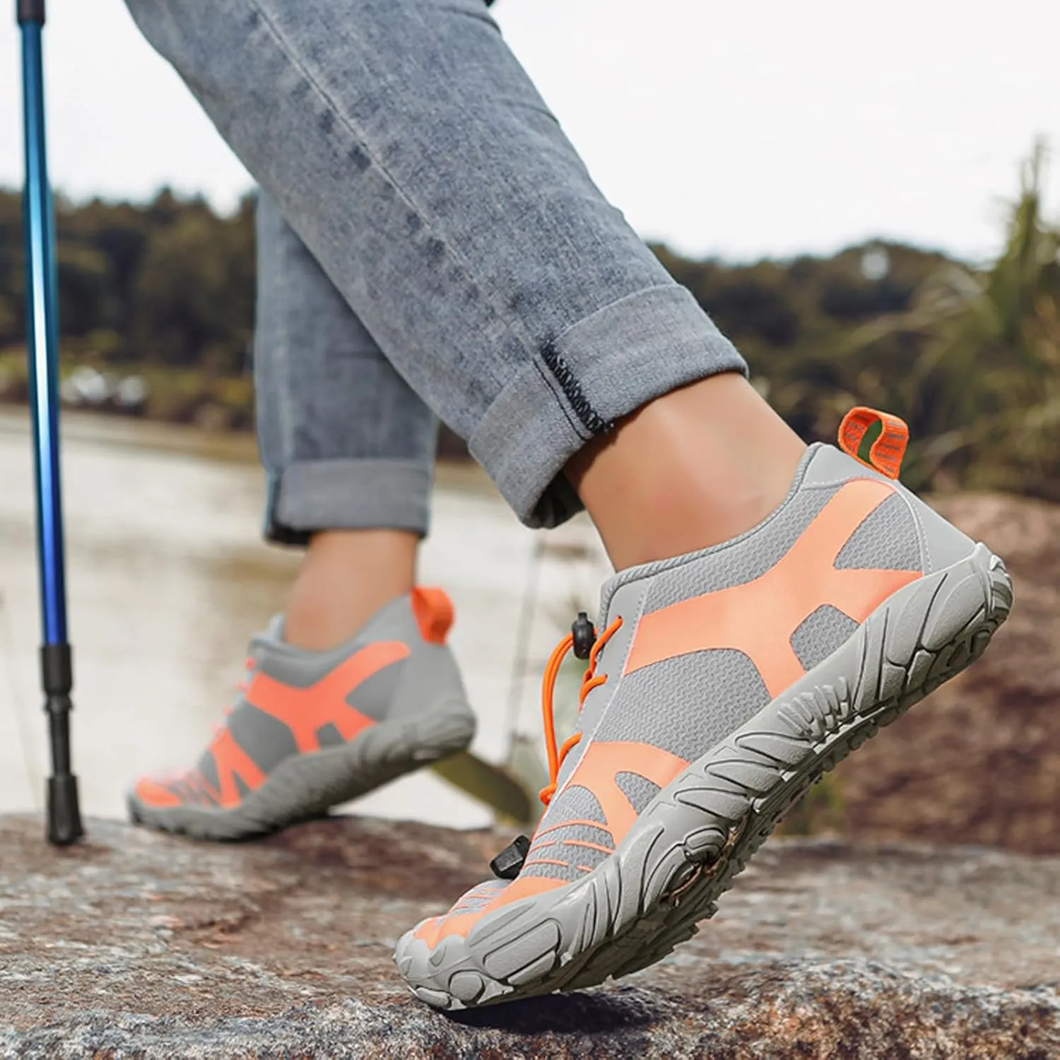 Helenbra Men's Elastic Knitted Hiking Sneakers,Breathable Mesh Lace up Non-Slip Lightweight Casual Running Sports Shoe Outdoor Fashion Walking Travel Camping Driving Shoes