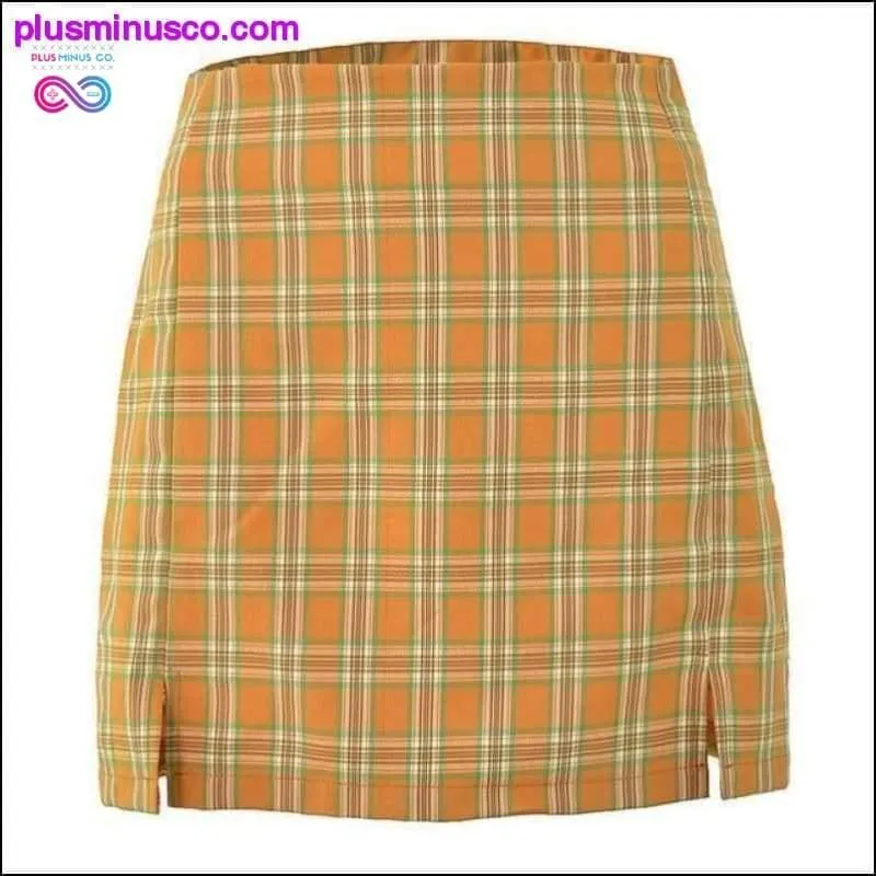 High waist plaid cut skirt women 2023 summer vintage cara