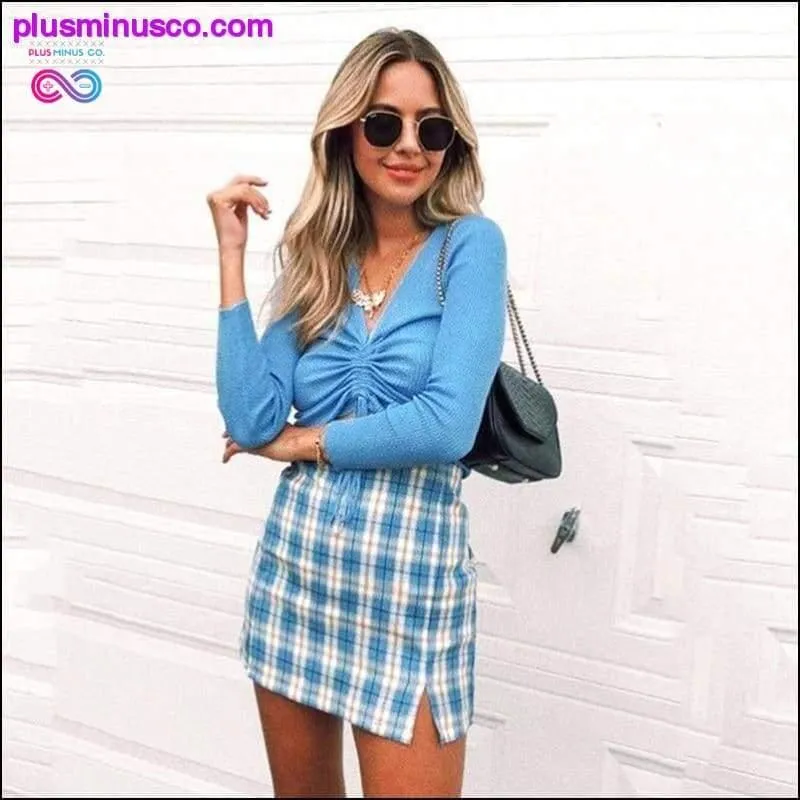 High waist plaid cut skirt women 2023 summer vintage cara