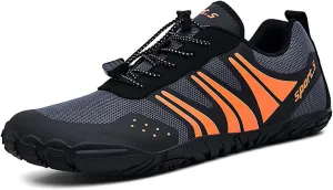 Hike Barefoot Shoes Men Wide Toe Box Minimalist Trail Running Shoes Mesh Athletic Sneakers with White Stripes Non-Slip Rubber Sole