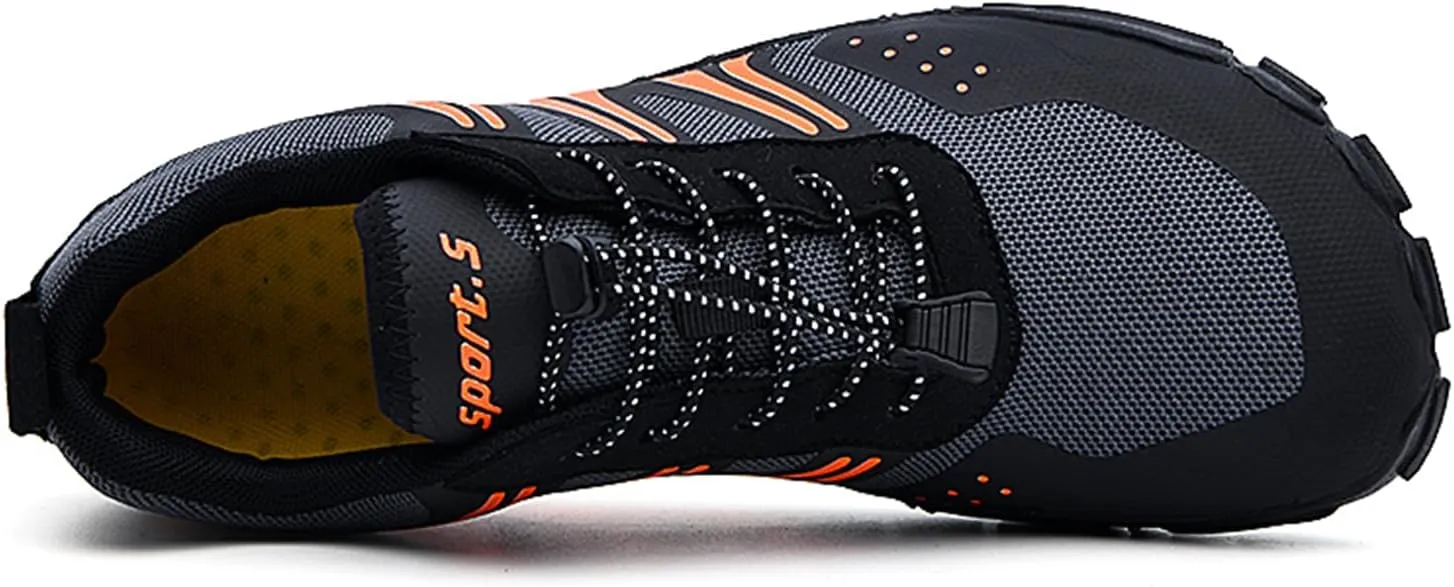 Hike Barefoot Shoes Men Wide Toe Box Minimalist Trail Running Shoes Mesh Athletic Sneakers with White Stripes Non-Slip Rubber Sole