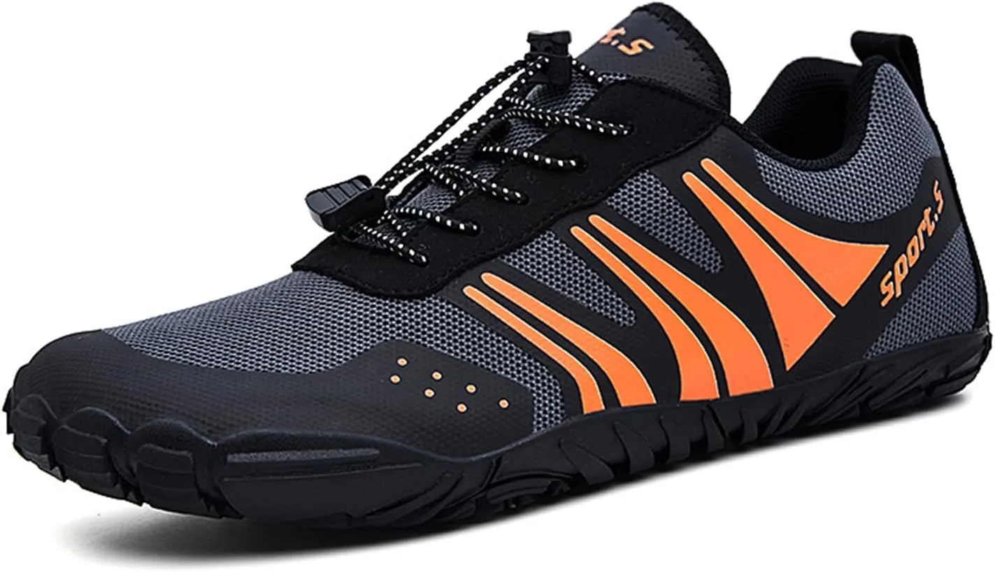 Hike Barefoot Shoes Men Wide Toe Box Minimalist Trail Running Shoes Mesh Athletic Sneakers with White Stripes Non-Slip Rubber Sole