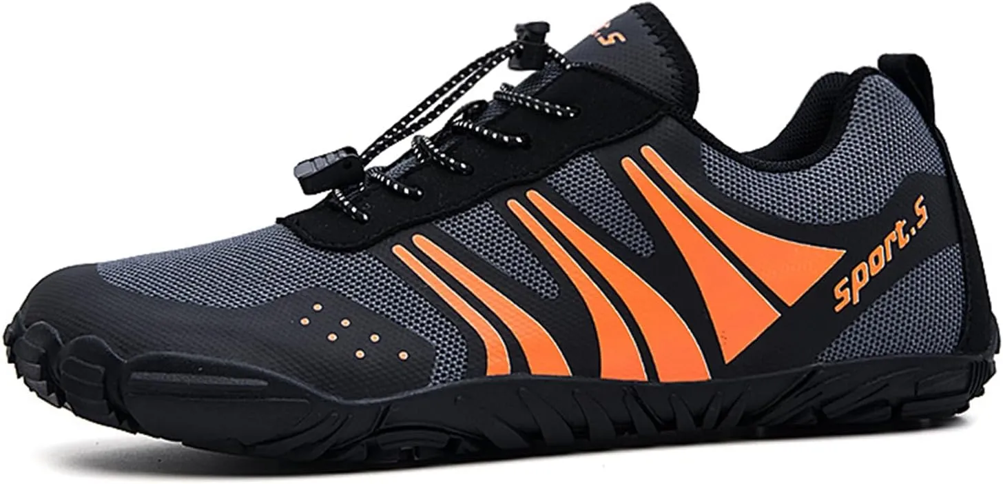 Hike Barefoot Shoes Men Wide Toe Box Minimalist Trail Running Shoes Mesh Athletic Sneakers with White Stripes Non-Slip Rubber Sole