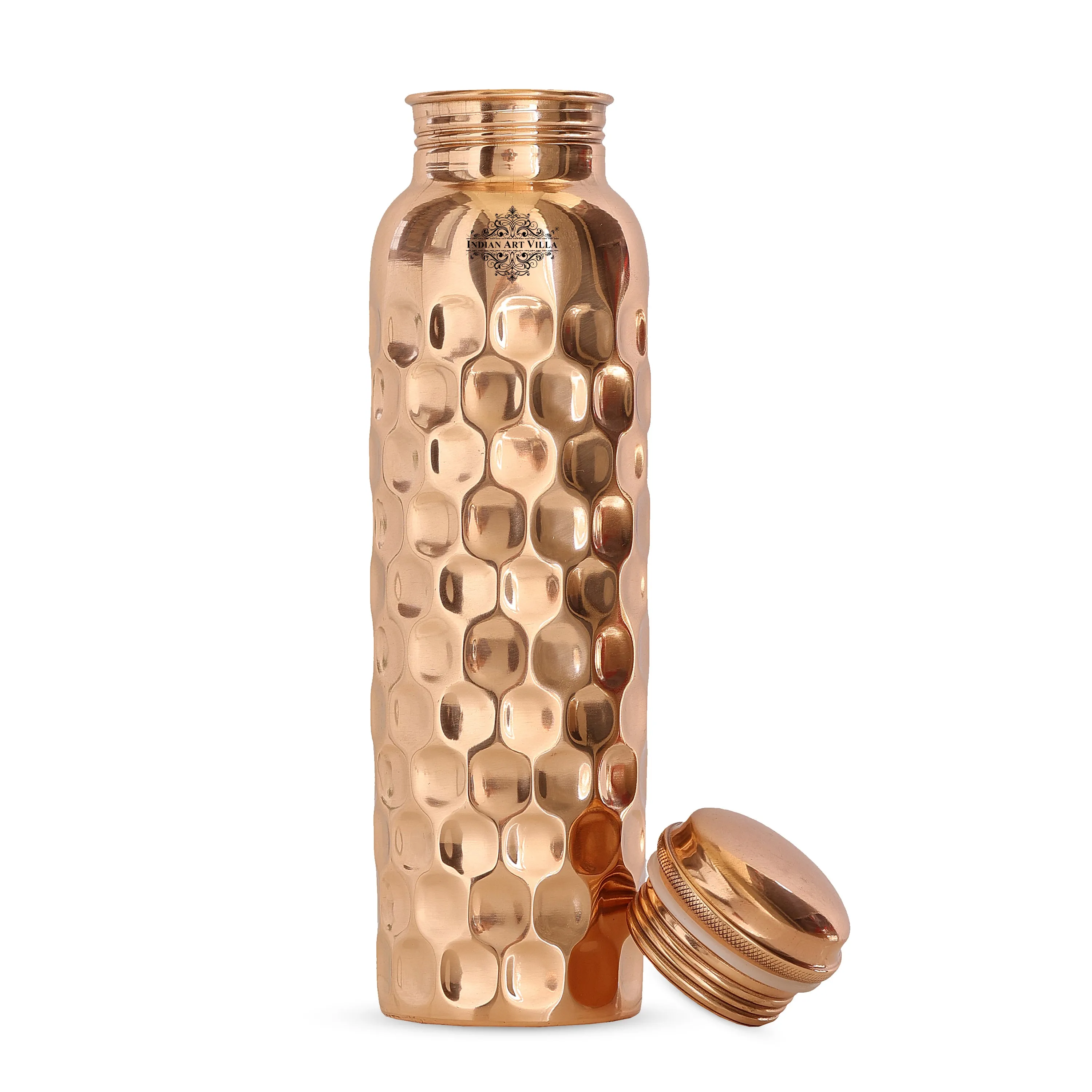 Indian Art Villa Pure Copper Mirror Shine Finish, Lacquer Coated Diamond Design Water Bottle, Ayurvedic Bottle for Daily Use, Drinkware, Perfect for Home, Office, Travel, and Gifting