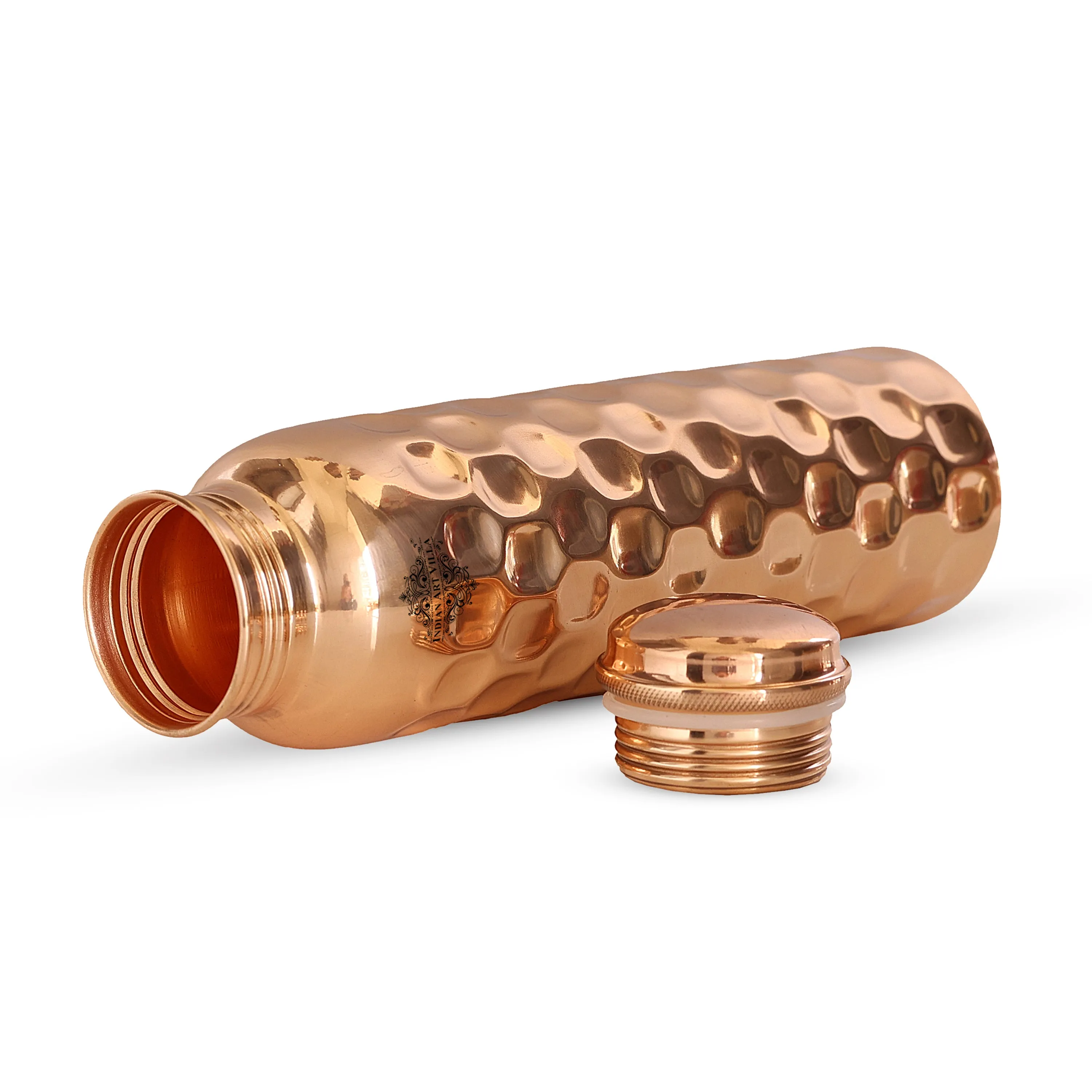 Indian Art Villa Pure Copper Mirror Shine Finish, Lacquer Coated Diamond Design Water Bottle, Ayurvedic Bottle for Daily Use, Drinkware, Perfect for Home, Office, Travel, and Gifting