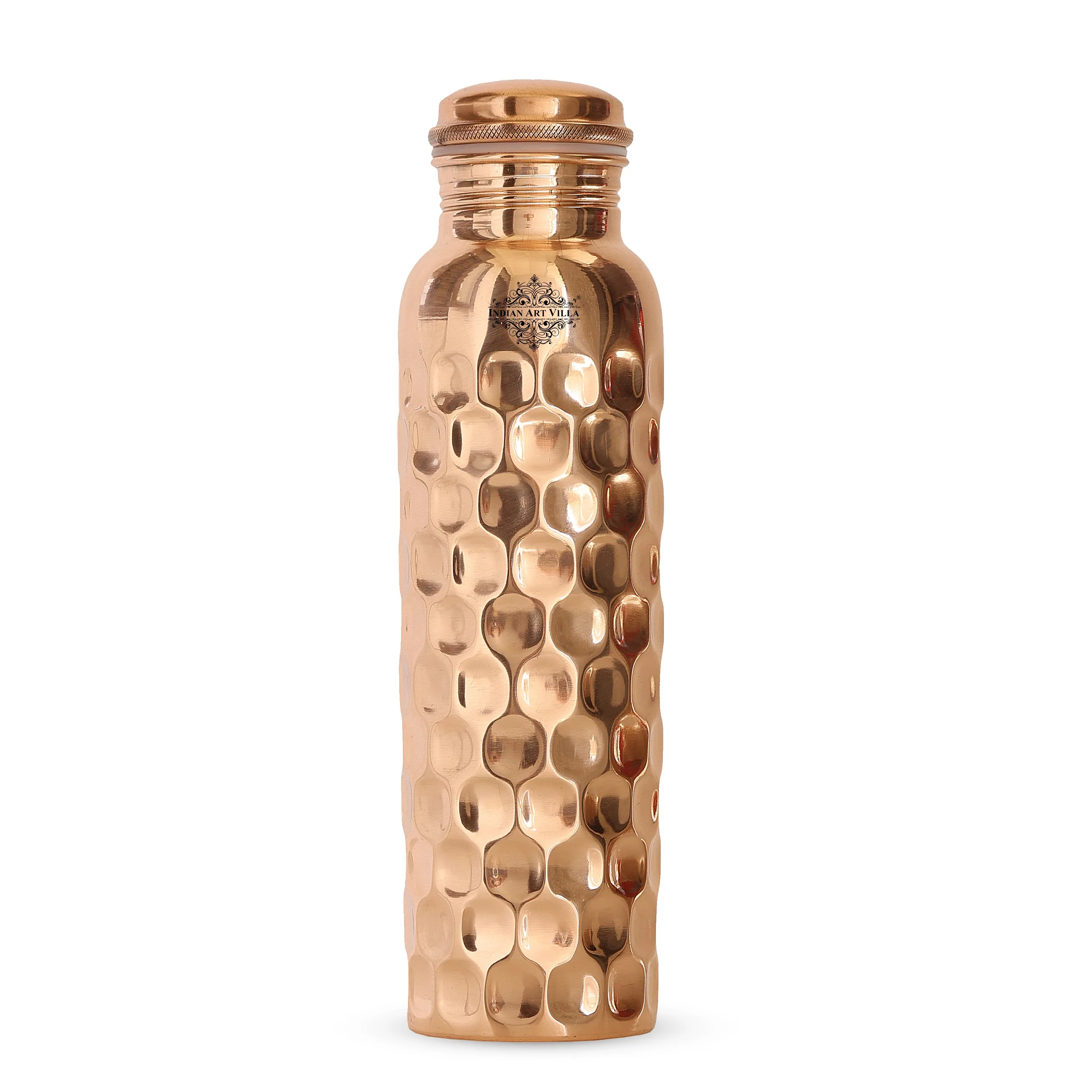 Indian Art Villa Pure Copper Mirror Shine Finish, Lacquer Coated Diamond Design Water Bottle, Ayurvedic Bottle for Daily Use, Drinkware, Perfect for Home, Office, Travel, and Gifting