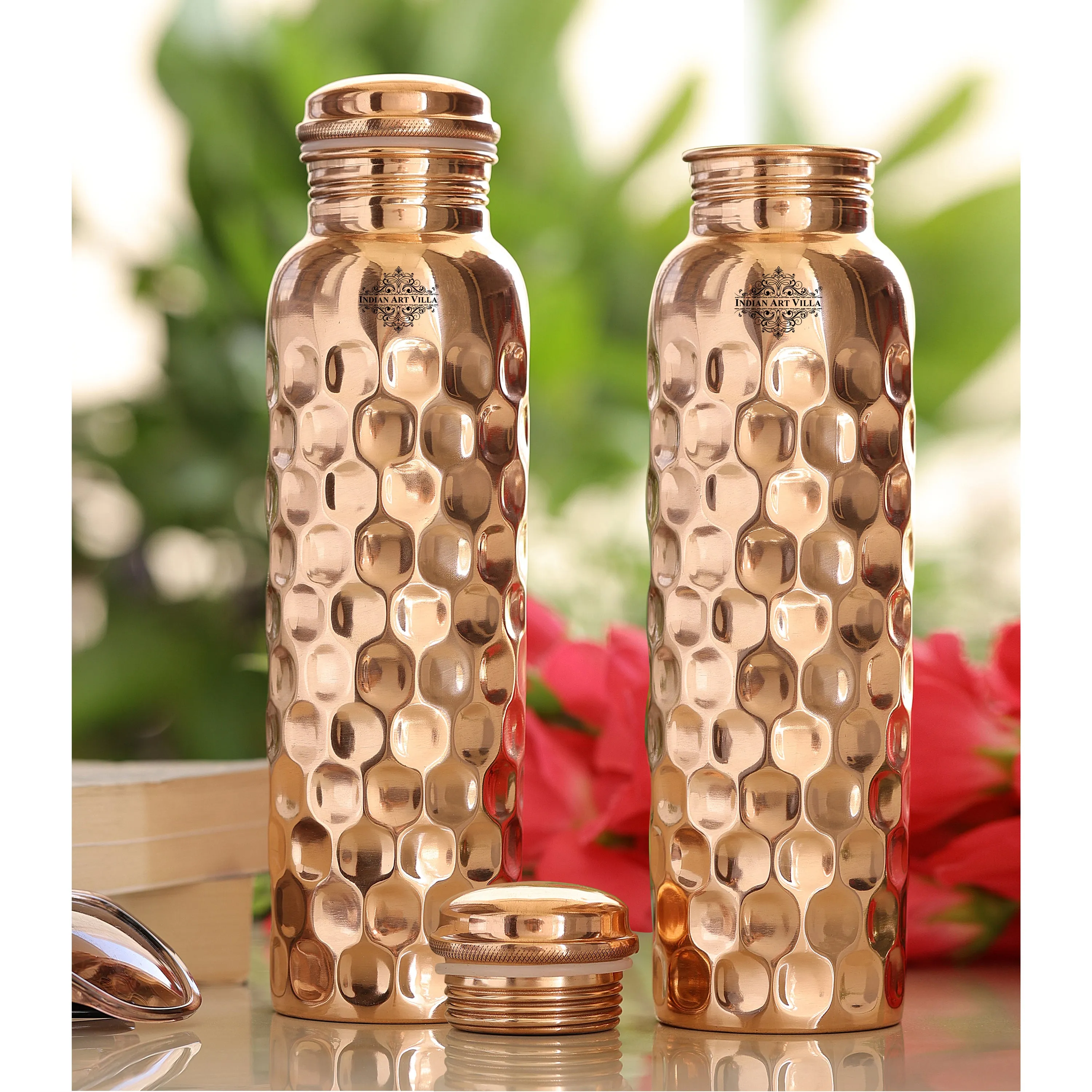 Indian Art Villa Pure Copper Mirror Shine Finish, Lacquer Coated Diamond Design Water Bottle, Ayurvedic Bottle for Daily Use, Drinkware, Perfect for Home, Office, Travel, and Gifting