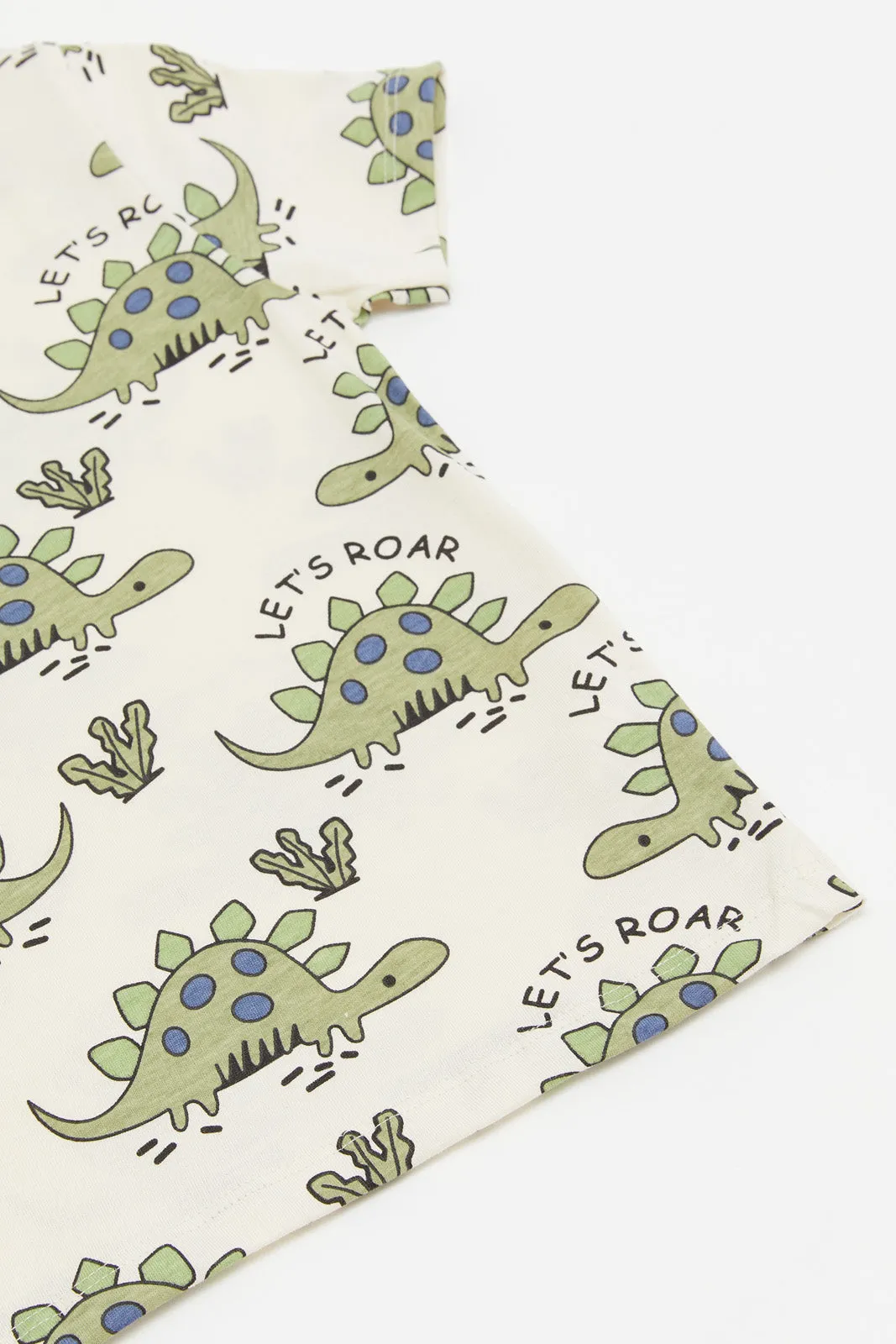 Infant Boys White Dino Print T-Shirt