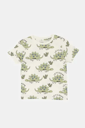 Infant Boys White Dino Print T-Shirt