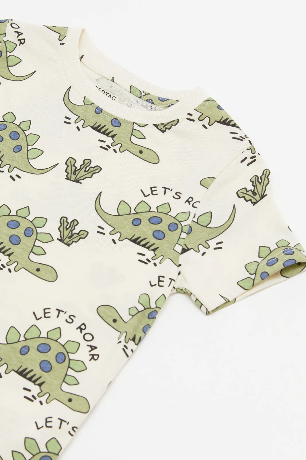 Infant Boys White Dino Print T-Shirt