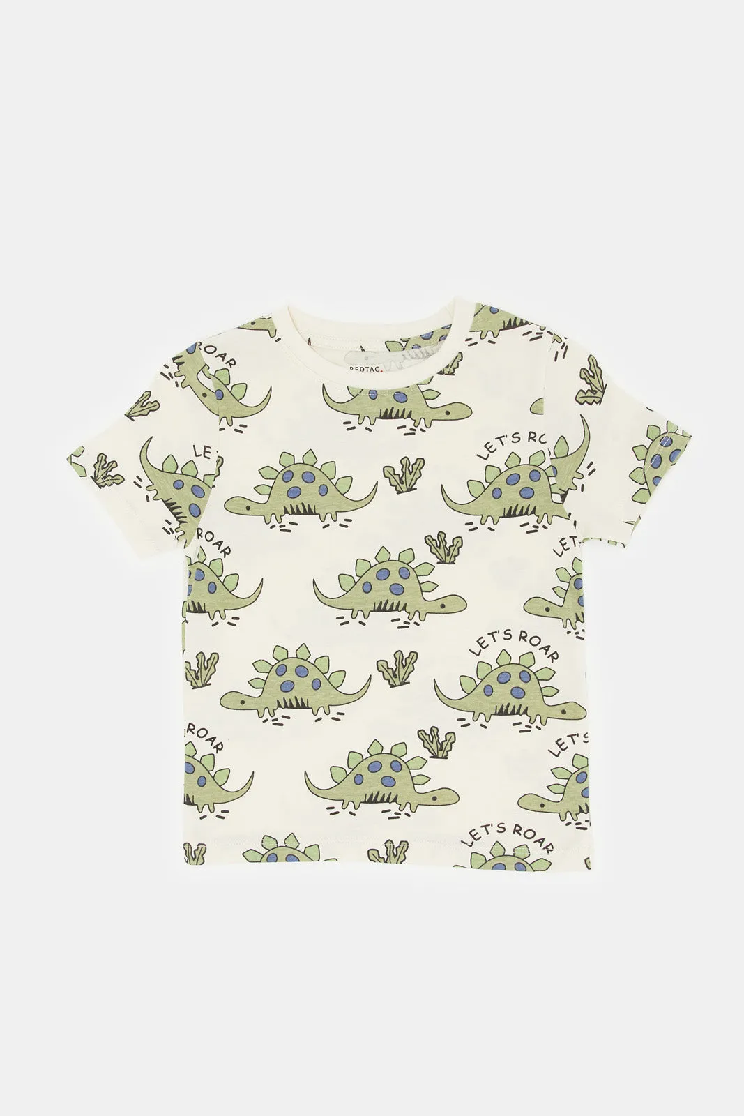 Infant Boys White Dino Print T-Shirt