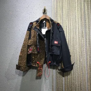 Loose Short Leopard Stitching Sequins Digital Coat Jacket PARIS Street wear