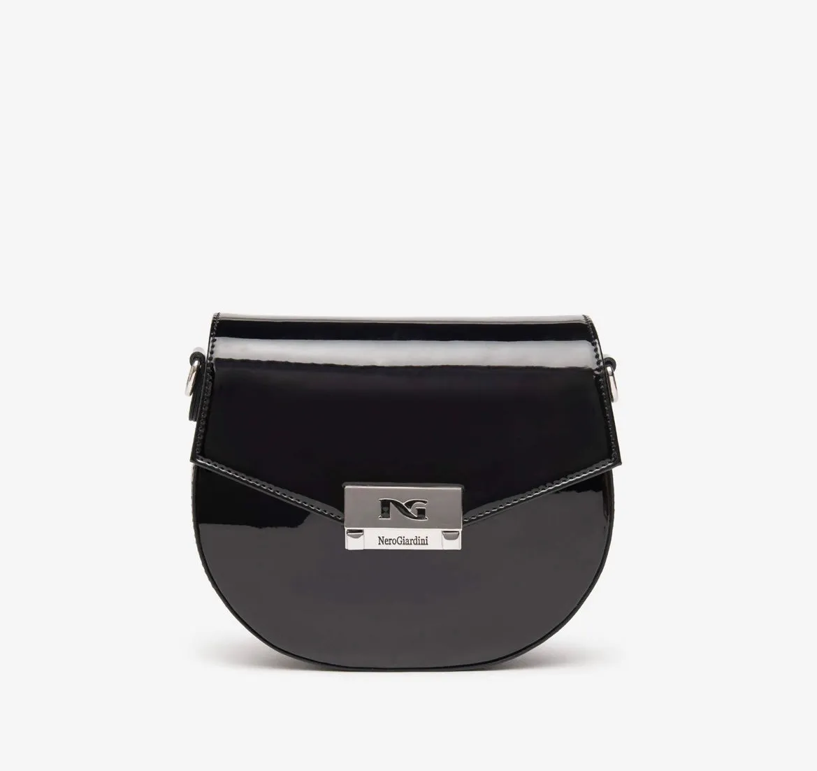 Nerogiardini black patent leather cross body handbag