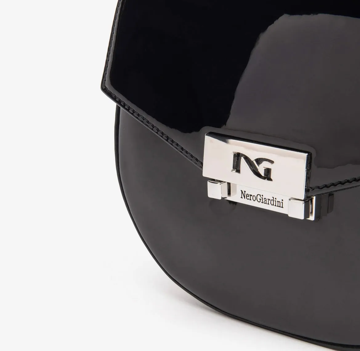 Nerogiardini black patent leather cross body handbag