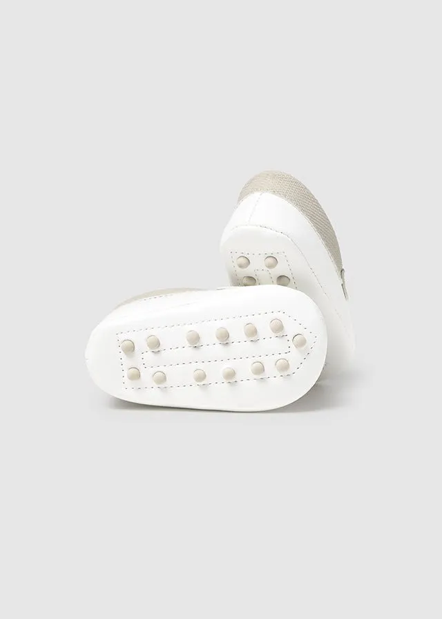 Newborn Boy Off-White Moccasins with Contrast Trim