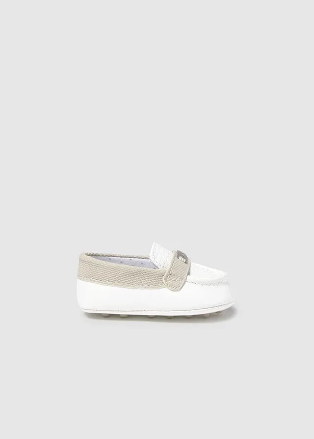 Newborn Boy Off-White Moccasins with Contrast Trim