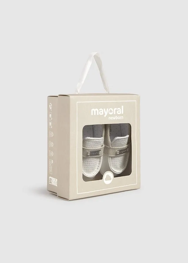 Newborn Boy Off-White Moccasins with Contrast Trim
