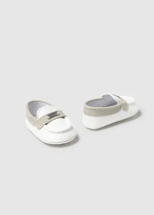 Newborn Boy Off-White Moccasins with Contrast Trim