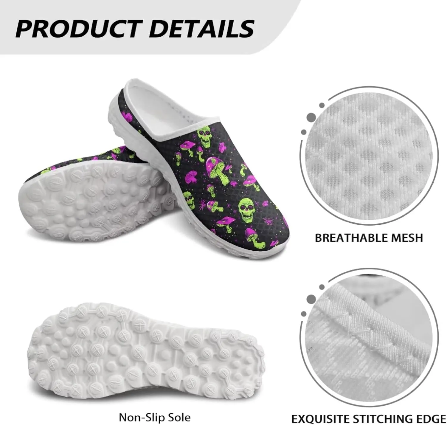 Novelty Mushrooms Women's Slip On Mule Sneakers Anti-Slip Walking Shoes with Elastic Thick Sole for Outdoor Indoor