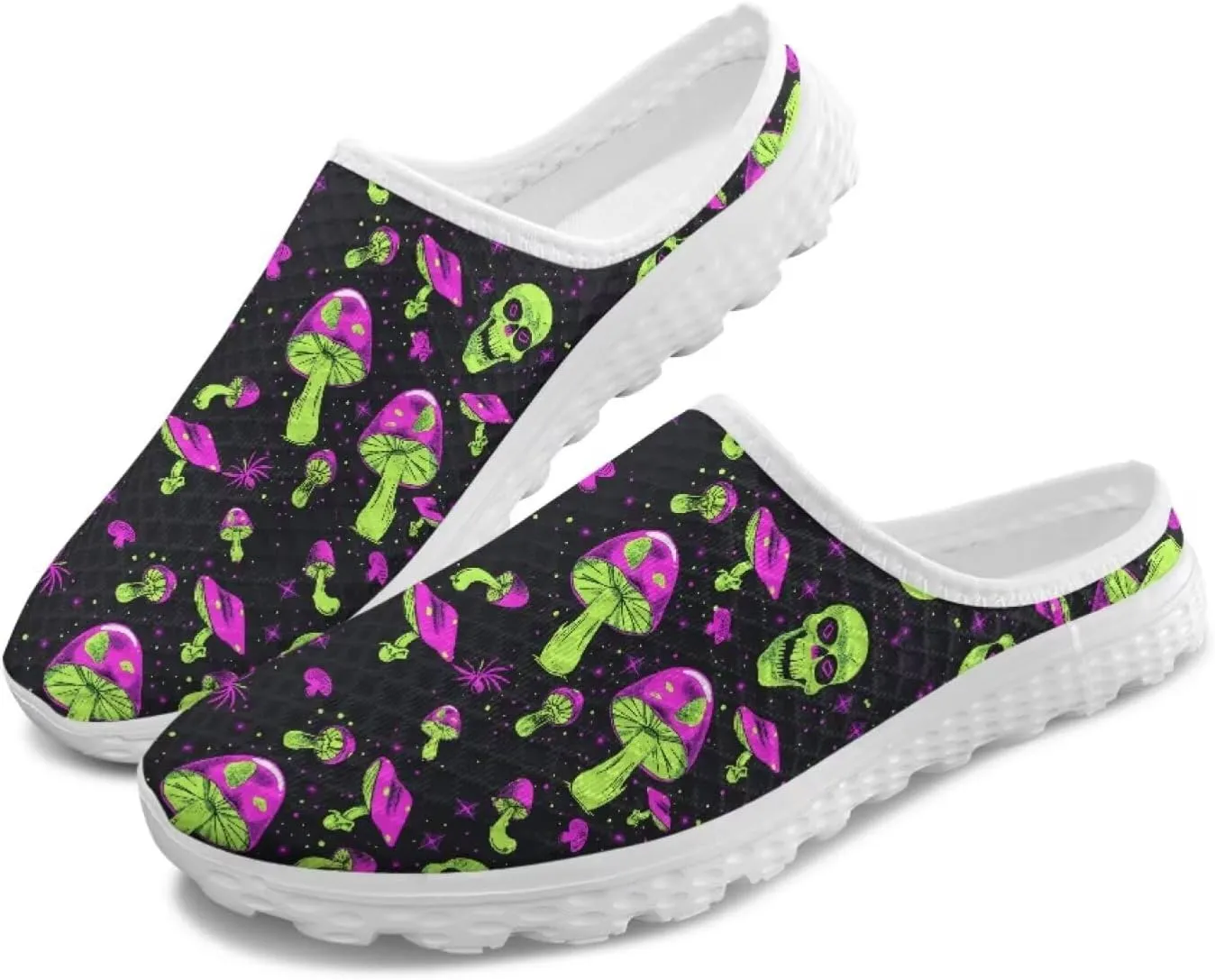 Novelty Mushrooms Women's Slip On Mule Sneakers Anti-Slip Walking Shoes with Elastic Thick Sole for Outdoor Indoor