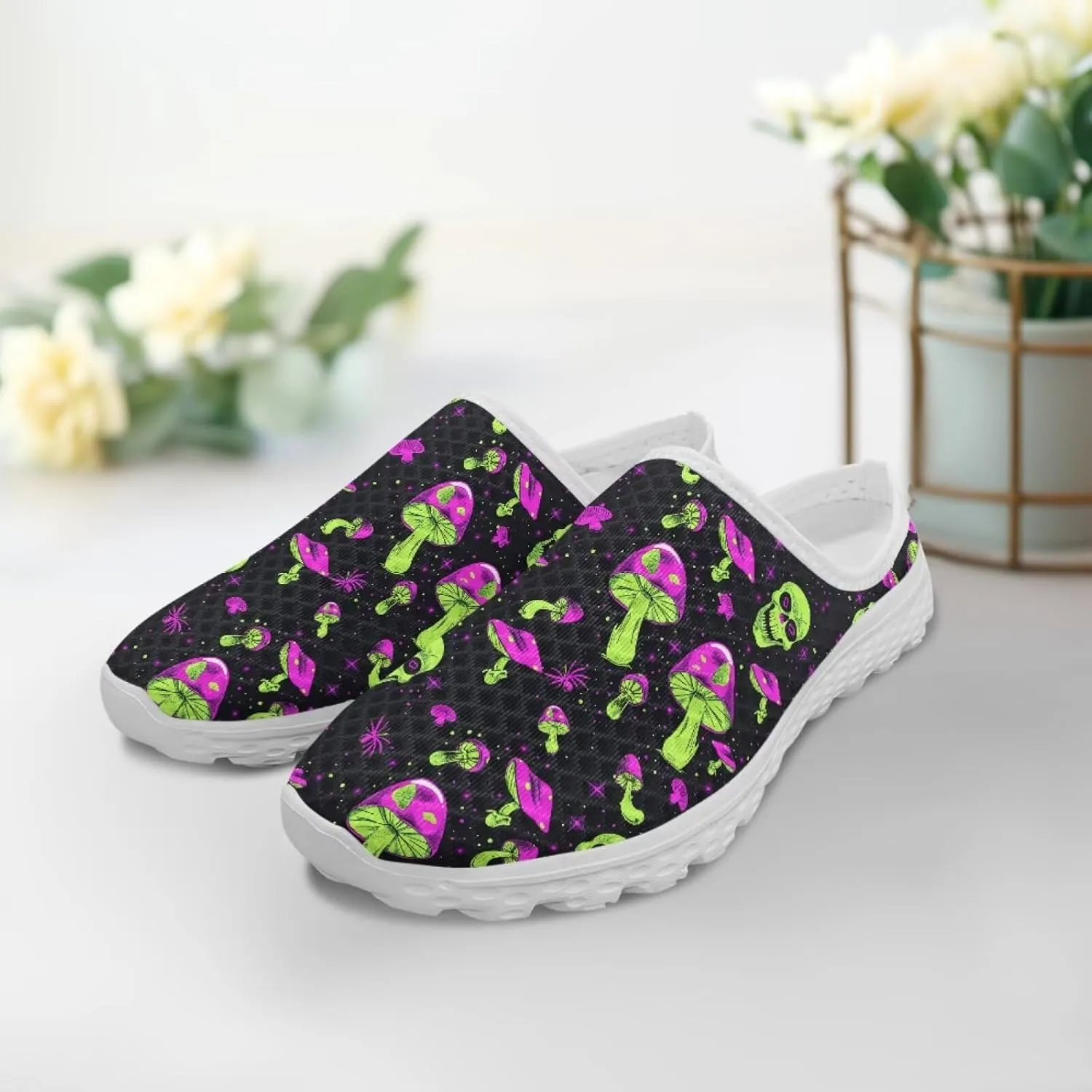 Novelty Mushrooms Women's Slip On Mule Sneakers Anti-Slip Walking Shoes with Elastic Thick Sole for Outdoor Indoor