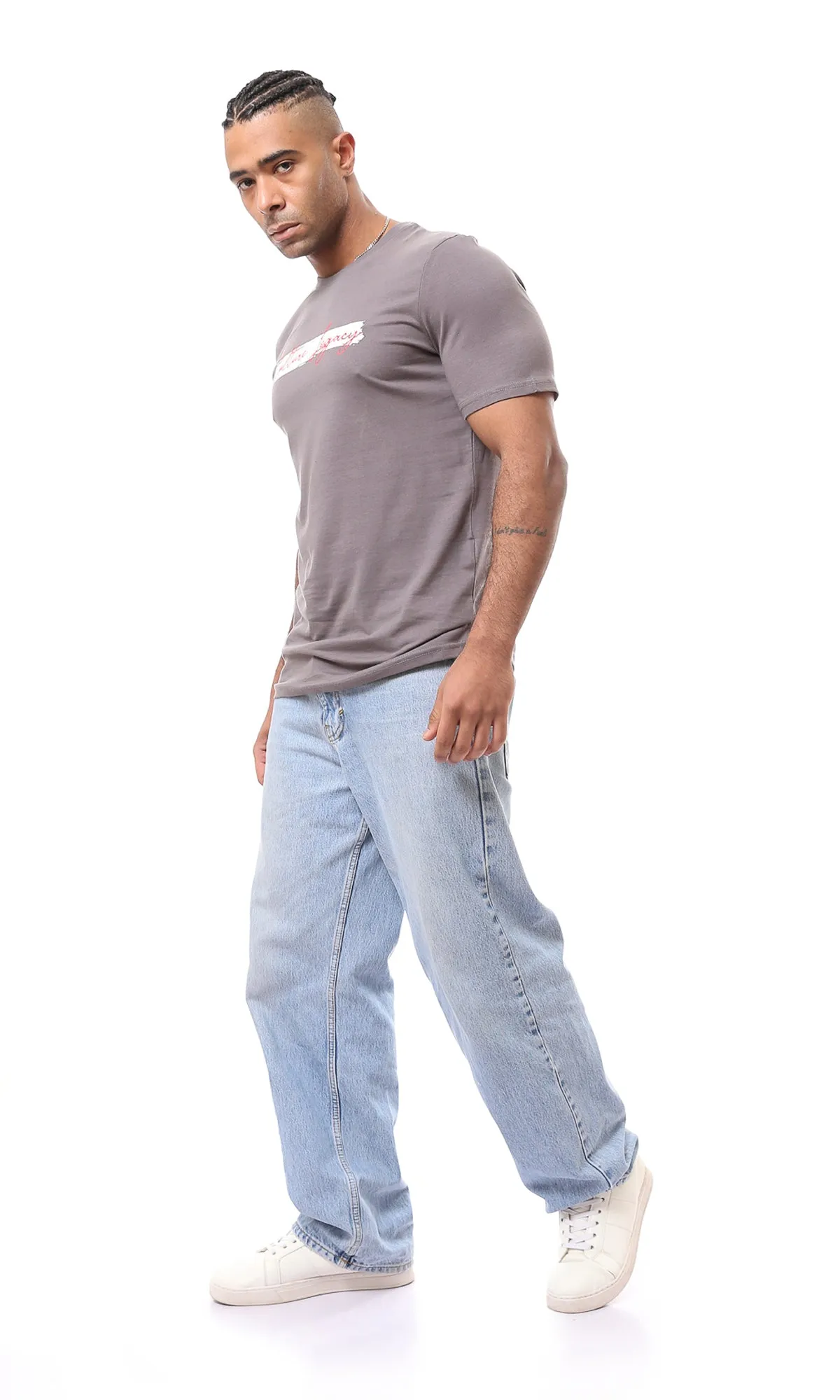 O163352 Short Sleeves Front & Back Print Dark Grey Tee
